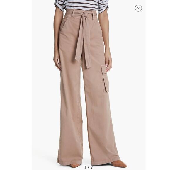 NWT Veronica Beard Belisa Tie Belt Wide Leg Cargo Pants - 26 - mushroom - 26 - Picture 1 of 6